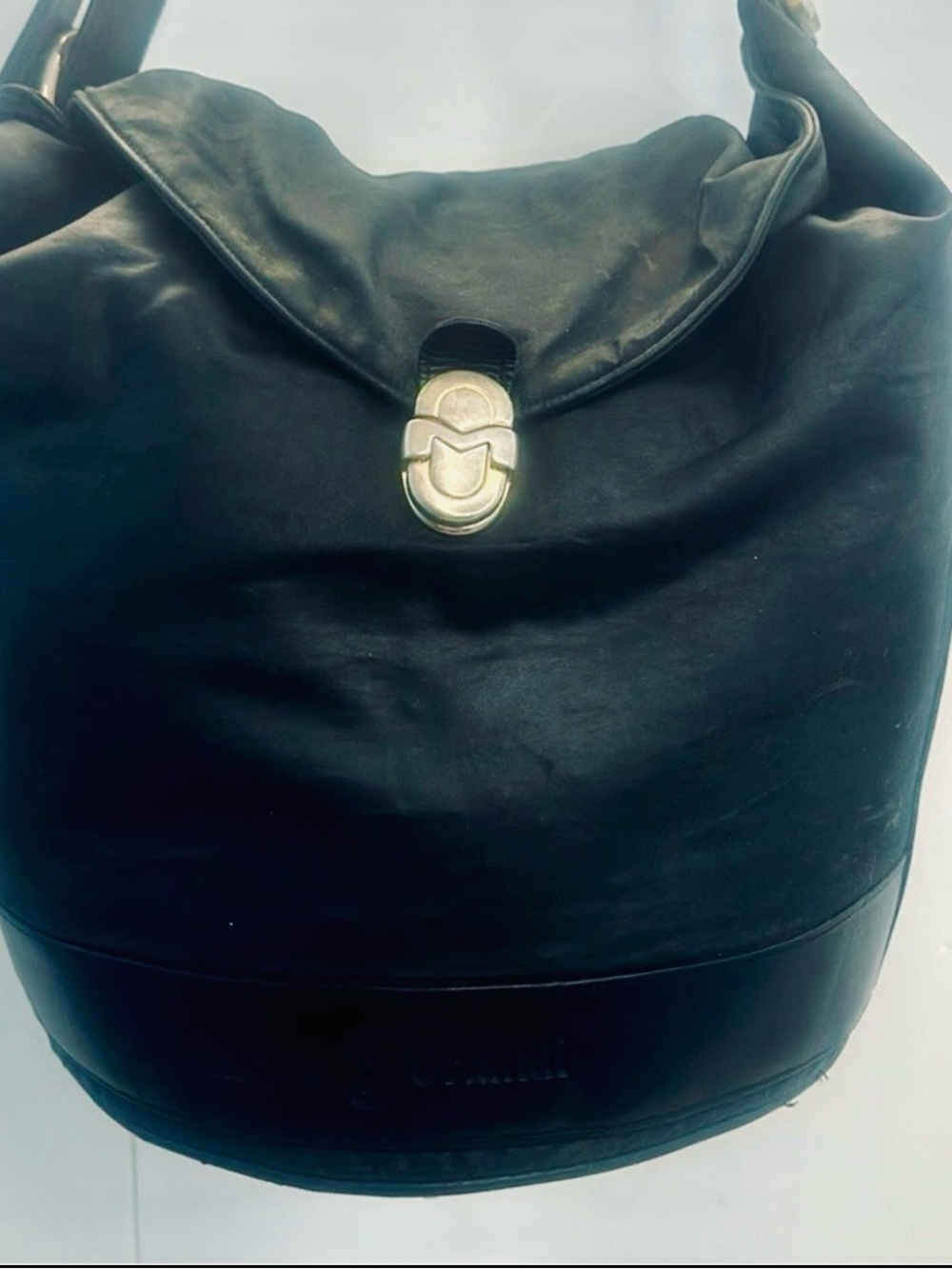 Marino Orlandi Bucket black leather and nylon swing bag